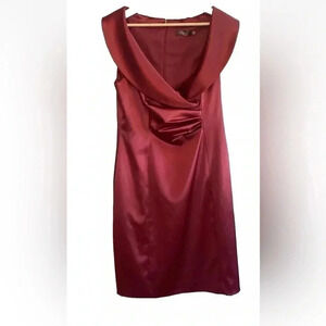 Eliza J Women's Burgundy‎ Shawl Collar Pleated Midi Sheath Party Dress Size 10